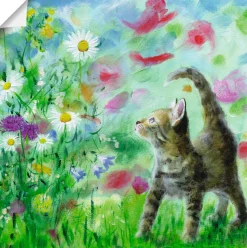 Artland Wandbild »Sommerwiese mit Kätzchen« Haustiere 1 Stk. tlg. als Leinwandbild, Poster in verschied. Größen