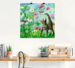 Artland Wandbild »Sommerwiese mit Kätzchen« Haustiere 1 Stk. tlg. als Leinwandbild, Poster in verschied. Größen