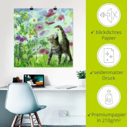Artland Wandbild »Sommerwiese mit Kätzchen« Haustiere 1 Stk. tlg. als Leinwandbild, Poster in verschied. Größen