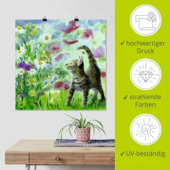 Artland Wandbild »Sommerwiese mit Kätzchen« Haustiere 1 Stk. tlg. als Leinwandbild, Poster in verschied. Größen