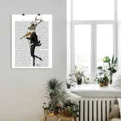 Artland Wandbild »Tanzender Hirsch mit Violine« Humor 1 Stk. tlg. als Leinwandbild, Poster in verschied. Größen