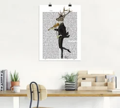 Artland Wandbild »Tanzender Hirsch mit Violine« Humor 1 Stk. tlg. als Leinwandbild, Poster in verschied. Größen