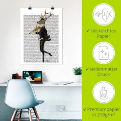 Artland Wandbild »Tanzender Hirsch mit Violine« Humor 1 Stk. tlg. als Leinwandbild, Poster in verschied. Größen