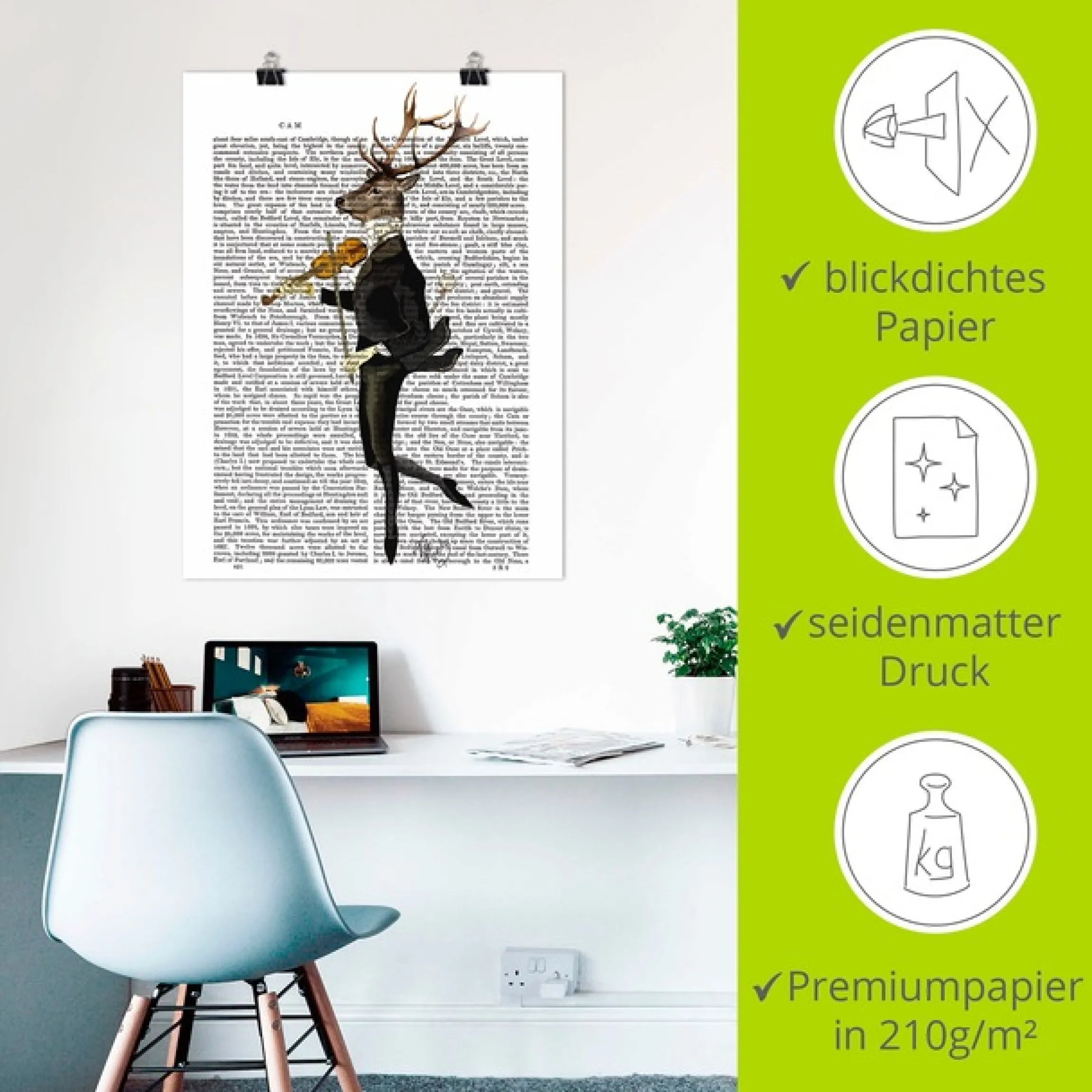 Artland Wandbild »Tanzender Hirsch mit Violine« Humor 1 Stk. tlg. als Leinwandbild, Poster in verschied. Größen