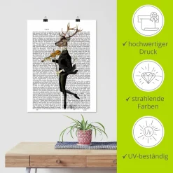 Artland Wandbild »Tanzender Hirsch mit Violine« Humor 1 Stk. tlg. als Leinwandbild, Poster in verschied. Größen