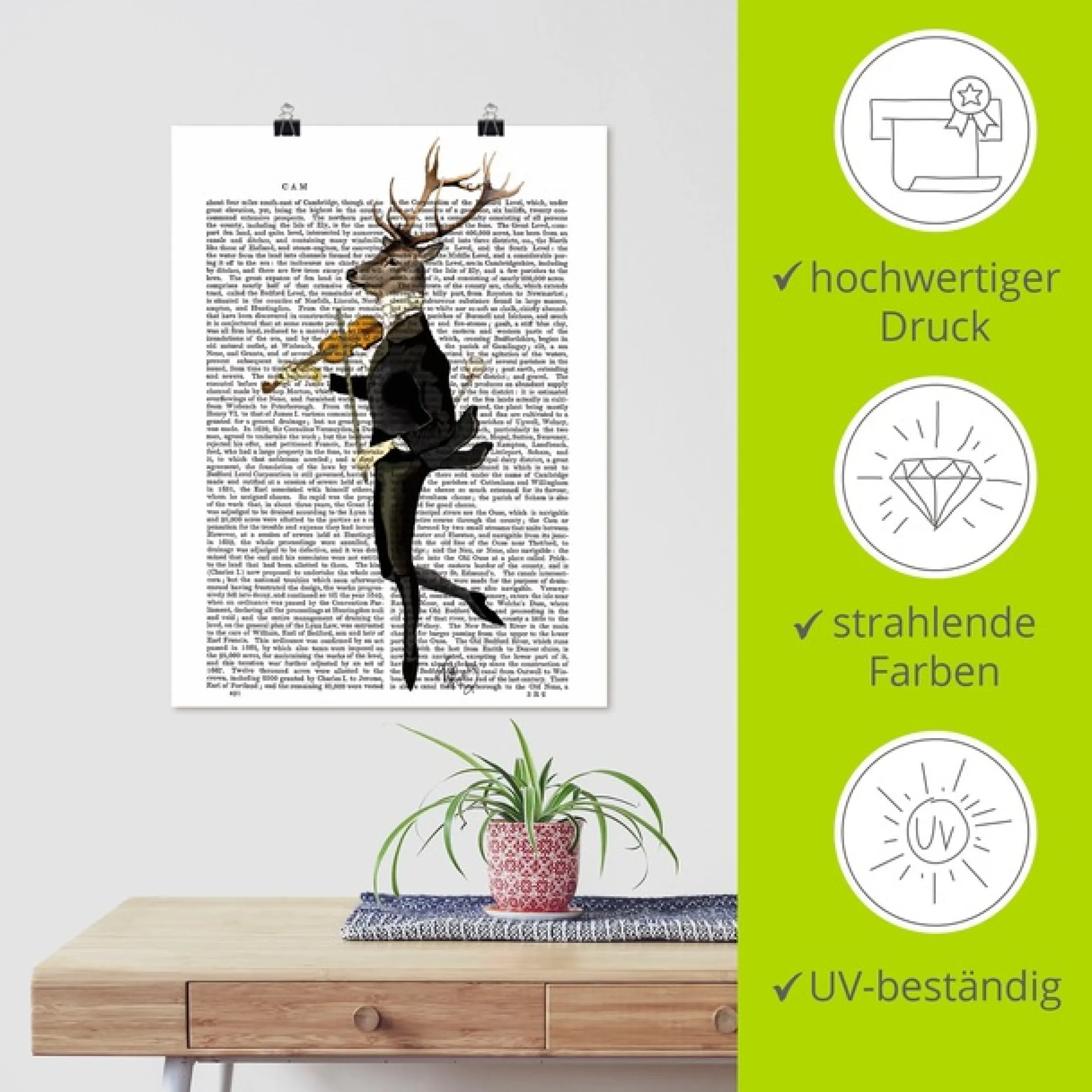 Artland Wandbild »Tanzender Hirsch mit Violine« Humor 1 Stk. tlg. als Leinwandbild, Poster in verschied. Größen