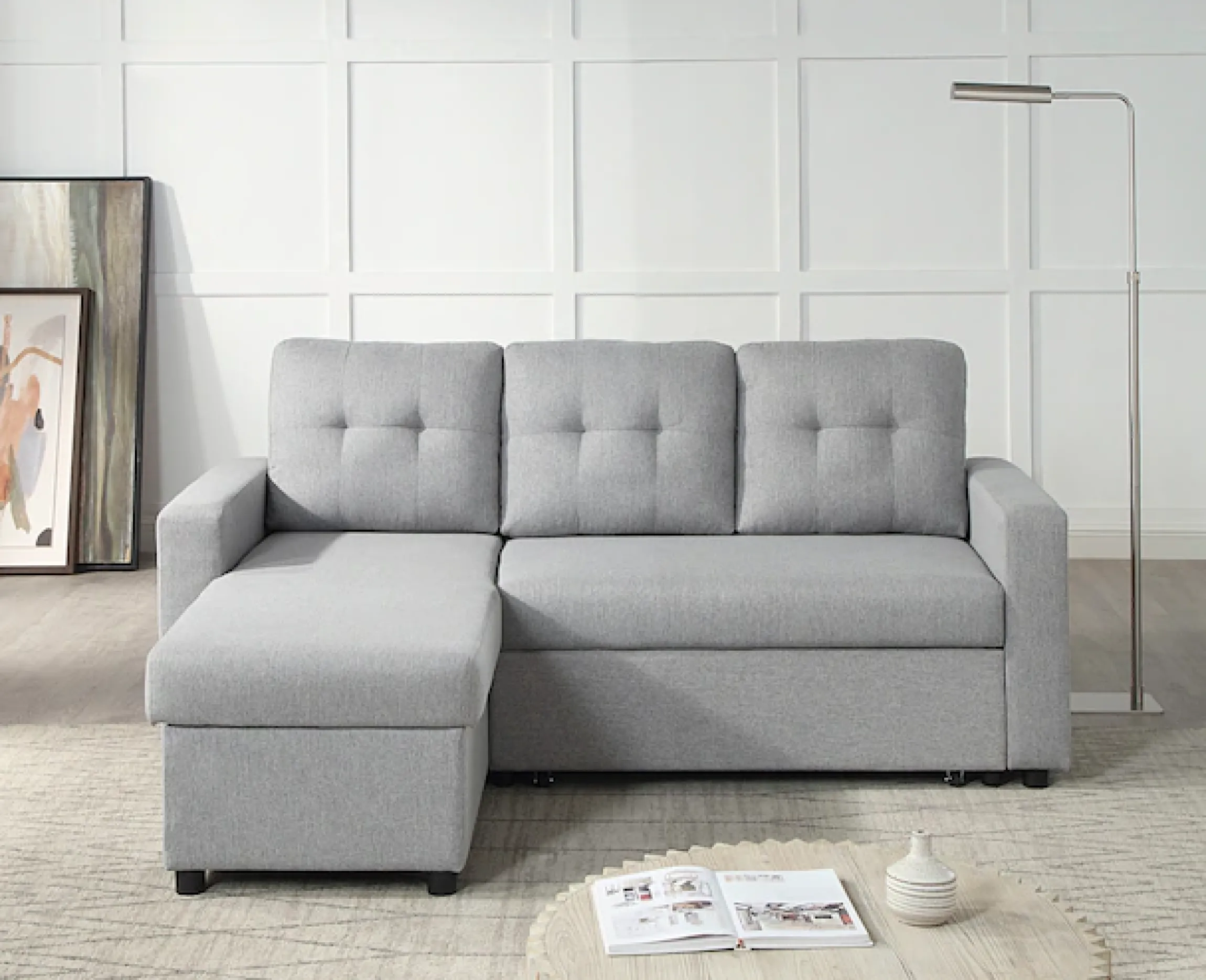 ATLANTIC home collection Ecksofa »Gino L-Form« mit Schlaffunktion und Stauraum, Recamiere beidseitig montierbar