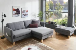 ATLANTIC home collection Ecksofa »Mailo L-Form« mit Seitentaschen, Recamiere beidseitig montierbar, Massivholzfüße