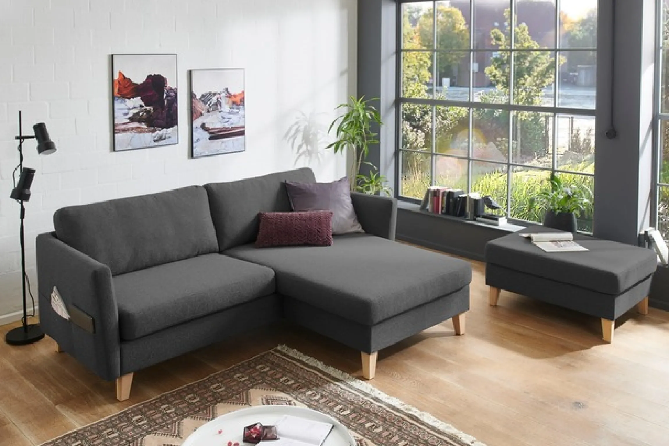 ATLANTIC home collection Hocker »Mailo« Maße (BxTxH): 88x69x45 cm, mit Massivholzfüßen