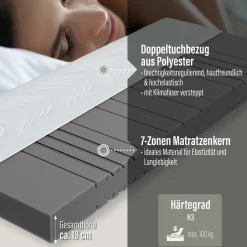 Beco Komfortschaummatratze »Marissa, 7 Zonen Matratze 90x200, 140x200 cm & weitere Größen« 18 cm hoch Raumgewicht: 30 kg/m³ 1 Stk. tlg. ergonomischer Schlaf , getestet in 90x200, H3, Ausgabe 10/2025