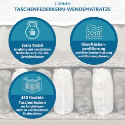 Beco Taschenfederkernmatratze »Maxima Plus, Matratze in 90x200 und vielen weiteren Größen erhältlich!« Matratze, 7 Zonen, 90x200 cm in H3 von Stiftung Warentest 