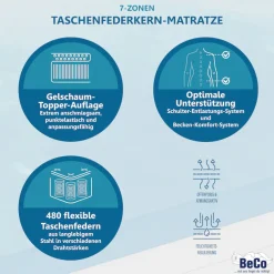 Beco Taschenfederkernmatratze »Royal Komfort Gel – GOLD TFK-Matratze mit Geltopper für Luxusschlaf« 26 cm hoch 480 Federn 1 Stk. tlg. Mit integriertem Geltopper, Wendematratze, Ideal auch in 140x200