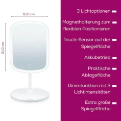 BEURER Kosmetikspiegel »BS 47, beleuchtet, mit Magnethalterung« Drei verschiedene Lichtoptionen, Touch-Sensor auf der Spiegelfläche