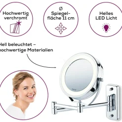BEURER Kosmetikspiegel »BS 59 Kosmetikspiegel, inkl. Schrauben zur Wandmontage« Beleuchtung durch 12 LEDs, 5-fach Vergrößerung, 11 cm Spiegelfläche