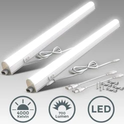 B.K.Licht Unterschrankleuchte »BK_UL1512 Unterbauleuchte, 2er Set, 57.3 cm, Neutralweißes Licht« LED-Modul 2 Stk. Neutralweiß Lichtleiste, 8W, 700Lm, 4.000K, erweiterbar durch Stecksystem