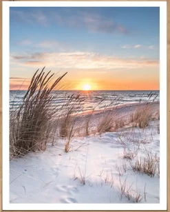 Bönninghoff Bild mit Rahmen »Wandbild gerahmt SONNENUNTERGANG 40x50 cm – Natur Wanddeko modern« Düne | Gräser | Küste | Landschaft | Meer | Natur | Sonnenaufgang & -untergang | Strand 1 Stk. tlg. mit dekorativem Rahmen