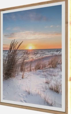 Bönninghoff Bild mit Rahmen »Wandbild gerahmt SONNENUNTERGANG 40x50 cm – Natur Wanddeko modern« Düne | Gräser | Küste | Landschaft | Meer | Natur | Sonnenaufgang & -untergang | Strand 1 Stk. tlg. mit dekorativem Rahmen