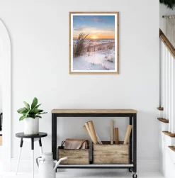 Bönninghoff Bild mit Rahmen »Wandbild gerahmt SONNENUNTERGANG 40x50 cm – Natur Wanddeko modern« Düne | Gräser | Küste | Landschaft | Meer | Natur | Sonnenaufgang & -untergang | Strand 1 Stk. tlg. mit dekorativem Rahmen
