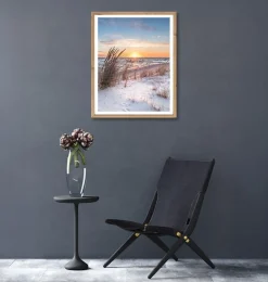 Bönninghoff Bild mit Rahmen »Wandbild gerahmt SONNENUNTERGANG 40x50 cm – Natur Wanddeko modern« Düne | Gräser | Küste | Landschaft | Meer | Natur | Sonnenaufgang & -untergang | Strand 1 Stk. tlg. mit dekorativem Rahmen