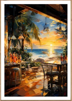 Bönninghoff Bild mit Rahmen »Wandbild gerahmt STRANDBAR 50x70 cm – Sommerliches Küstenmotiv mit« Abstrakt | Abstrakte | Bar & Lounges | Cocktail | Getränke | Palmen | Sonnenuntergang | Strand