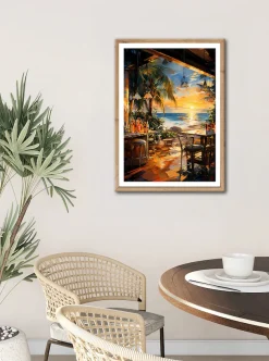 Bönninghoff Bild mit Rahmen »Wandbild gerahmt STRANDBAR 50x70 cm – Sommerliches Küstenmotiv mit« Abstrakt | Abstrakte | Bar & Lounges | Cocktail | Getränke | Palmen | Sonnenuntergang | Strand