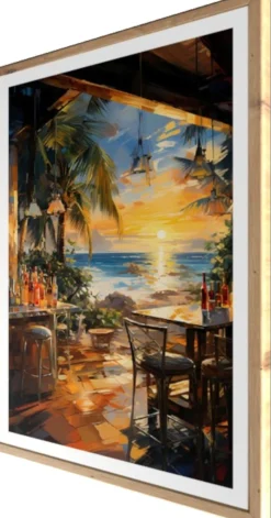 Bönninghoff Bild mit Rahmen »Wandbild gerahmt STRANDBAR 50x70 cm – Sommerliches Küstenmotiv mit« Abstrakt | Abstrakte | Bar & Lounges | Cocktail | Getränke | Palmen | Sonnenuntergang | Strand