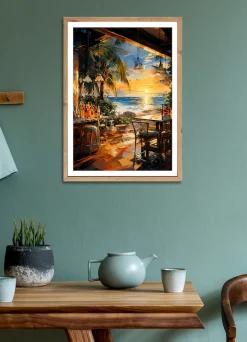 Bönninghoff Bild mit Rahmen »Wandbild gerahmt STRANDBAR 50x70 cm – Sommerliches Küstenmotiv mit« Abstrakt | Abstrakte | Bar & Lounges | Cocktail | Getränke | Palmen | Sonnenuntergang | Strand