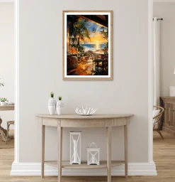 Bönninghoff Bild mit Rahmen »Wandbild gerahmt STRANDBAR 50x70 cm – Sommerliches Küstenmotiv mit« Abstrakt | Abstrakte | Bar & Lounges | Cocktail | Getränke | Palmen | Sonnenuntergang | Strand