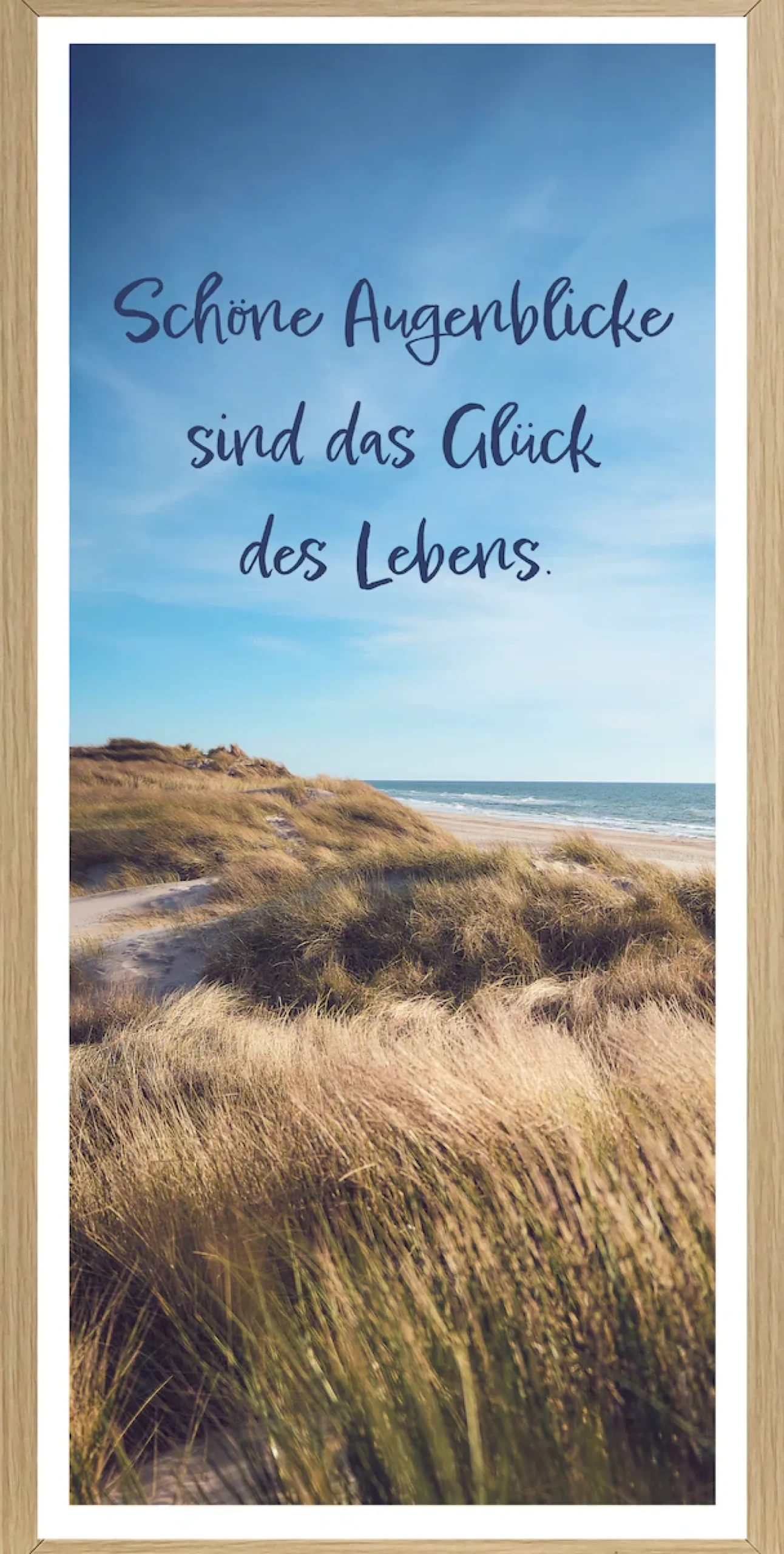 Bönninghoff Bild mit Rahmen »Wandbild gerahmt SCHÖNE AUGENBLICKE – STRAND 23x49 cm – Natur Wanddeko« Düne | Sprüche | Strand 1 Stk. tlg. mit dekorativem Rahmen