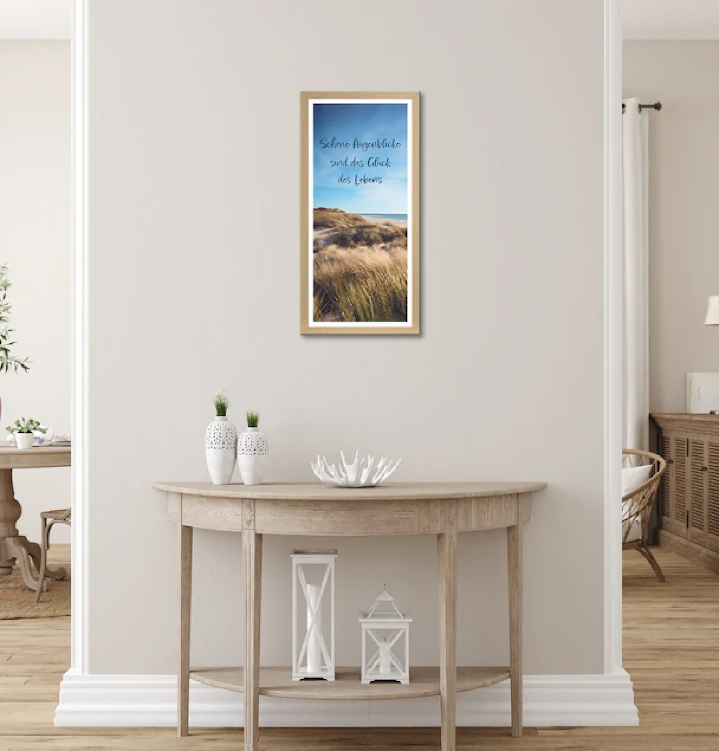 Bönninghoff Bild mit Rahmen »Wandbild gerahmt SCHÖNE AUGENBLICKE – STRAND 23x49 cm – Natur Wanddeko« Düne | Sprüche | Strand 1 Stk. tlg. mit dekorativem Rahmen