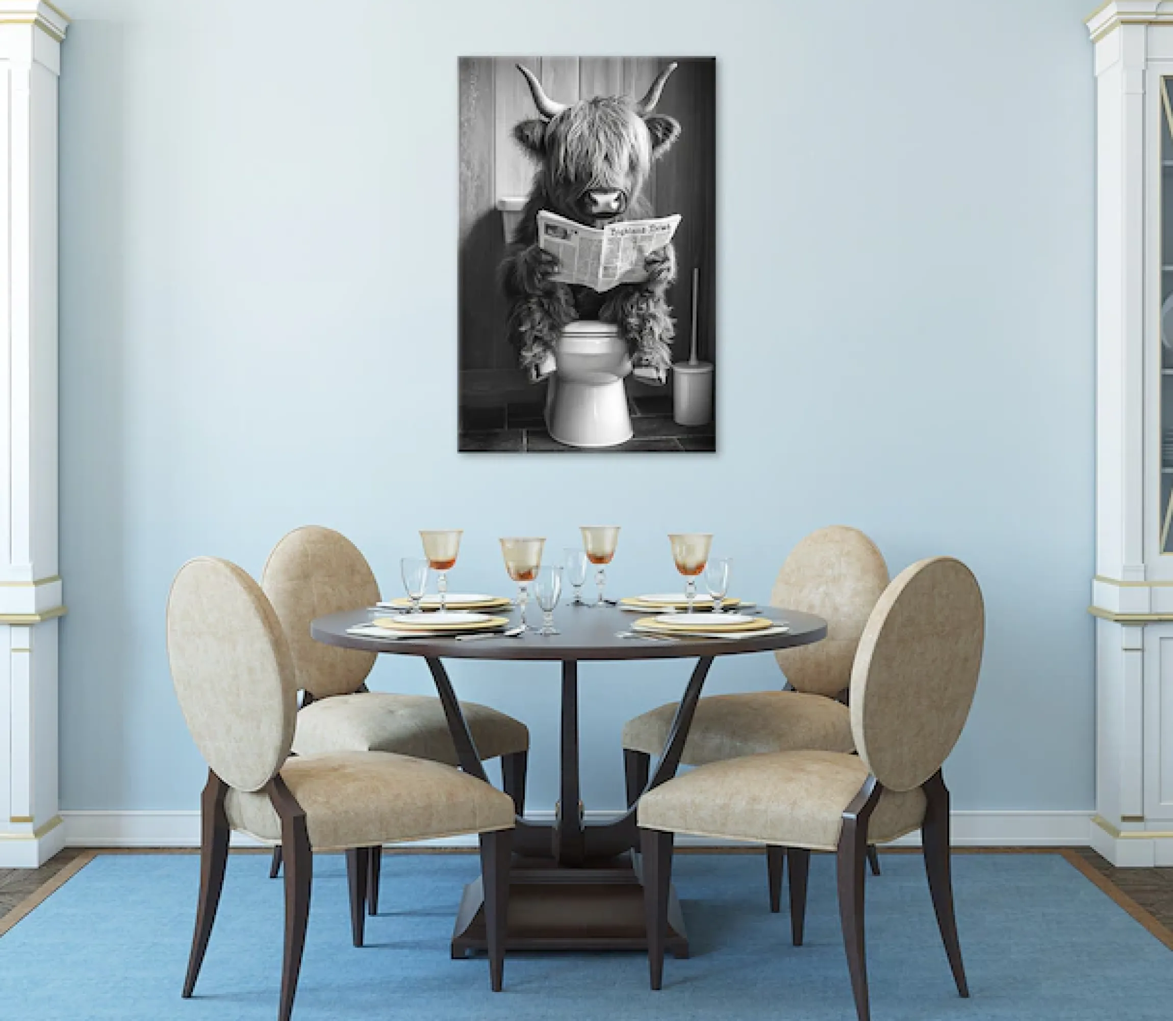 Bönninghoff Leinwandbild »Wandbild HIGHLAND NEWS S/W 60x90 cm – Leinwandbild Keilrahmen Deko« Hochlandrind | Humor | Kuh | Kuhbilder | Kühe | Schwarz-Weiß | Tiere 1 Stk. tlg. auf Keilrahmen gespannt