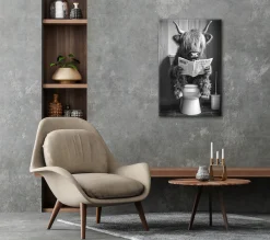 Bönninghoff Leinwandbild »Wandbild HIGHLAND NEWS S/W 60x90 cm – Leinwandbild Keilrahmen Deko« Hochlandrind | Humor | Kuh | Kuhbilder | Kühe | Schwarz-Weiß | Tiere 1 Stk. tlg. auf Keilrahmen gespannt