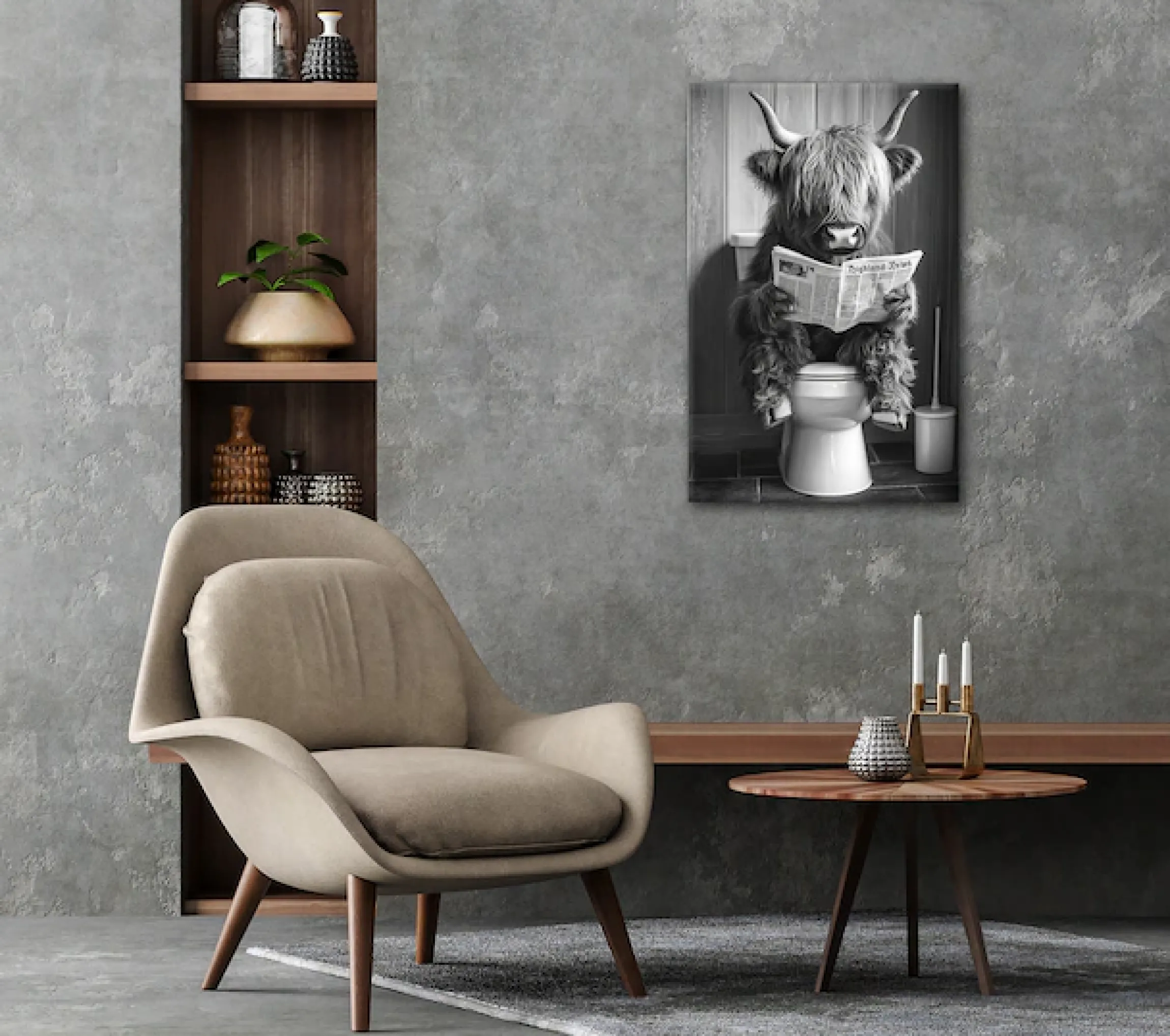 Bönninghoff Leinwandbild »Wandbild HIGHLAND NEWS S/W 60x90 cm – Leinwandbild Keilrahmen Deko« Hochlandrind | Humor | Kuh | Kuhbilder | Kühe | Schwarz-Weiß | Tiere 1 Stk. tlg. auf Keilrahmen gespannt
