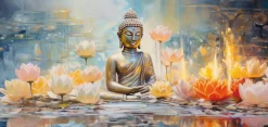 Bönninghoff Leinwandbild »Wandbild BUDDHA 33x70 cm – Leinwandbild Keilrahmen Deko modern« Blumen | Blumenbilder | Buddha | Buddhafigur | Buddhismus | Pflanzen | Pflanzenbilder | Spirituelle Bilder 1 Stk. tlg. auf Keilrahmen gespannt