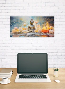 Bönninghoff Leinwandbild »Wandbild BUDDHA 33x70 cm – Leinwandbild Keilrahmen Deko modern« Blumen | Blumenbilder | Buddha | Buddhafigur | Buddhismus | Pflanzen | Pflanzenbilder | Spirituelle Bilder 1 Stk. tlg. auf Keilrahmen gespannt