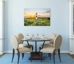 Bönninghoff Leinwandbild »Wandbild LEUCHTTURM 60x90 cm – Leinwandbild Keilrahmen Deko modern« Küste | Landschaft | Leuchtturm | Meer | Natur | Sonnenuntergang | Strand 1 Stk. tlg. auf Keilrahmen gespannt