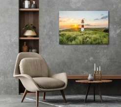 Bönninghoff Leinwandbild »Wandbild LEUCHTTURM 60x90 cm – Leinwandbild Keilrahmen Deko modern« Küste | Landschaft | Leuchtturm | Meer | Natur | Sonnenuntergang | Strand 1 Stk. tlg. auf Keilrahmen gespannt
