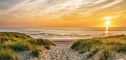 Bönninghoff Leinwandbild »Wandbild WEG ZUM STRAND 33x70 cm – Leinwandbild Keilrahmen Deko modern« Sonnenuntergang | Strand 1 Stk. tlg. auf Keilrahmen gespannt