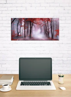 Bönninghoff Leinwandbild »Wandbild NEBEL IM HERBSTWALD 33x70 cm – Leinwandbild Keilrahmen Deko« Wald 1 Stk. tlg. auf Keilrahmen gespannt