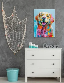 Bönninghoff Leinwandbild »Wandbild HUND GOLDEN RETRIEVER 46x61 cm – Leinwandbild Keilrahmen Deko« Hunde | Hundebilder | Kunst | Pop Art | Tiere 1 Stk. tlg. auf Keilrahmen gespannt