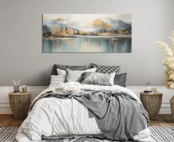 Bönninghoff Leinwandbild »Wandbild BERGE UND SEE XXL 60x140 cm – Leinwandbild Keilrahmen Deko« Abstrakt | Abstrakte | Berge | Landschaft | Natur | See | Seebilder | Waldbilder 1 Stk. tlg. auf Keilrahmen gespannt