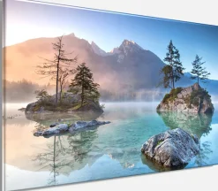 Bönninghoff Leinwandbild »Wandbild HINTERSEE BAYERN 60x90 cm – Leinwandbild Keilrahmen Deko« See 1 Stk. tlg. auf Keilrahmen gespannt