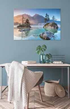 Bönninghoff Leinwandbild »Wandbild HINTERSEE BAYERN 60x90 cm – Leinwandbild Keilrahmen Deko« See 1 Stk. tlg. auf Keilrahmen gespannt