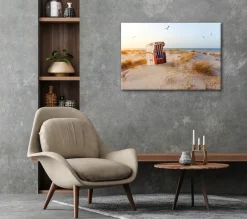 Bönninghoff Leinwandbild »Wandbild STRANDKORB 60x90 cm – Leinwandbild Keilrahmen Deko modern« Landschaft | Meer | Meer Bilder | Natur | Strand | Strandbilder 1 Stk. tlg. auf Keilrahmen gespannt