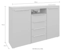 borchardt Möbel Highboard »Durban, Breite 139cm, Kommode mit glänzenden Metallgriffen« viel Stauraum, Türen und Schubladen, Einlegeböden verstellbar