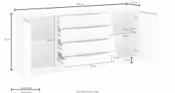 borchardt Möbel Kommode »Oliva, Kommode mit Metallgriffen« Modernes Sideboard mit 2 Türen und 4 Schubkästen, Breite 166 cm