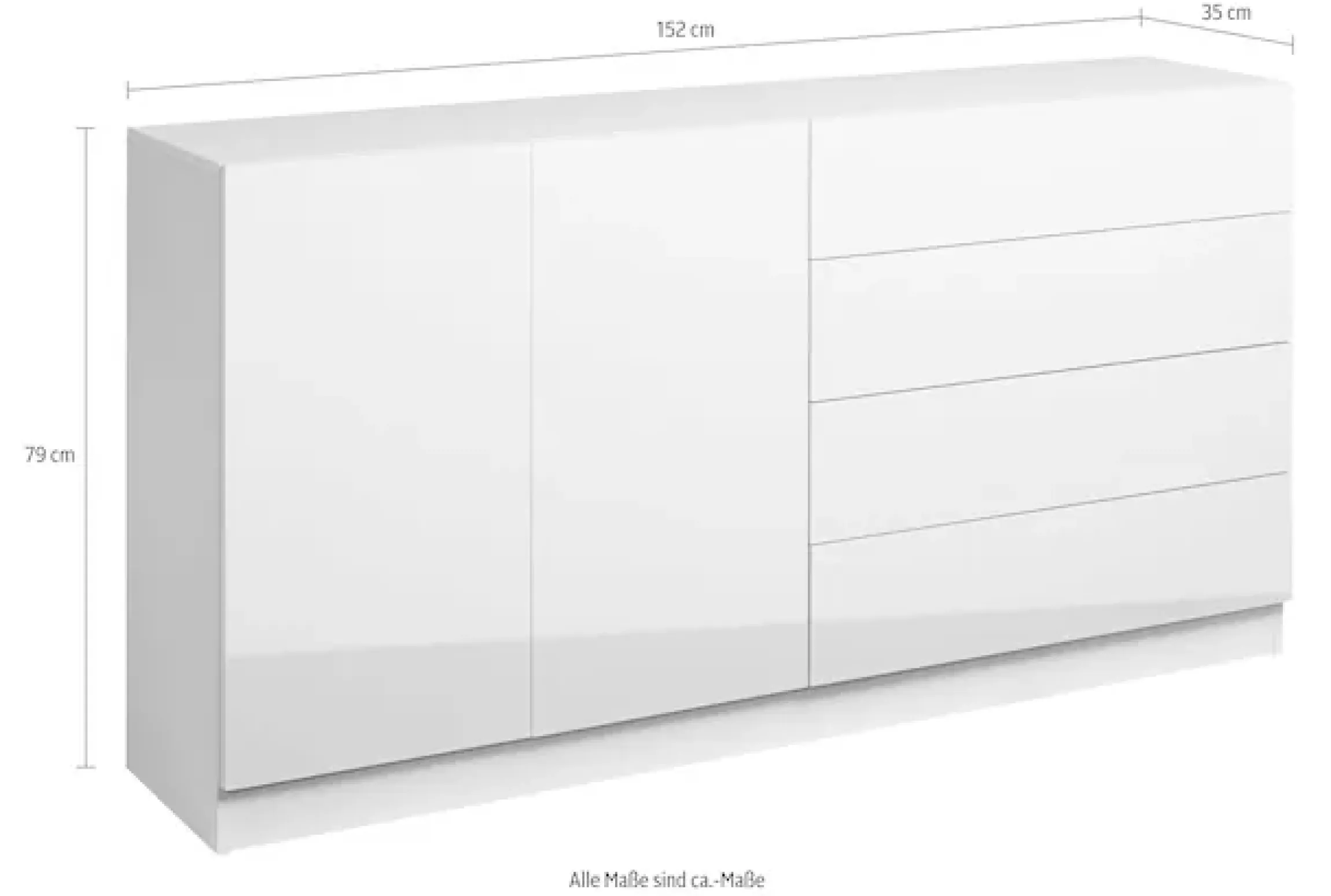 borchardt Möbel Kommode »Vaasa, Breite 152cm, Höhe 79cm, grifflos« Sideboard Breite 152 cm, Höhe 79 cm, mit Push-to-open-Funktion