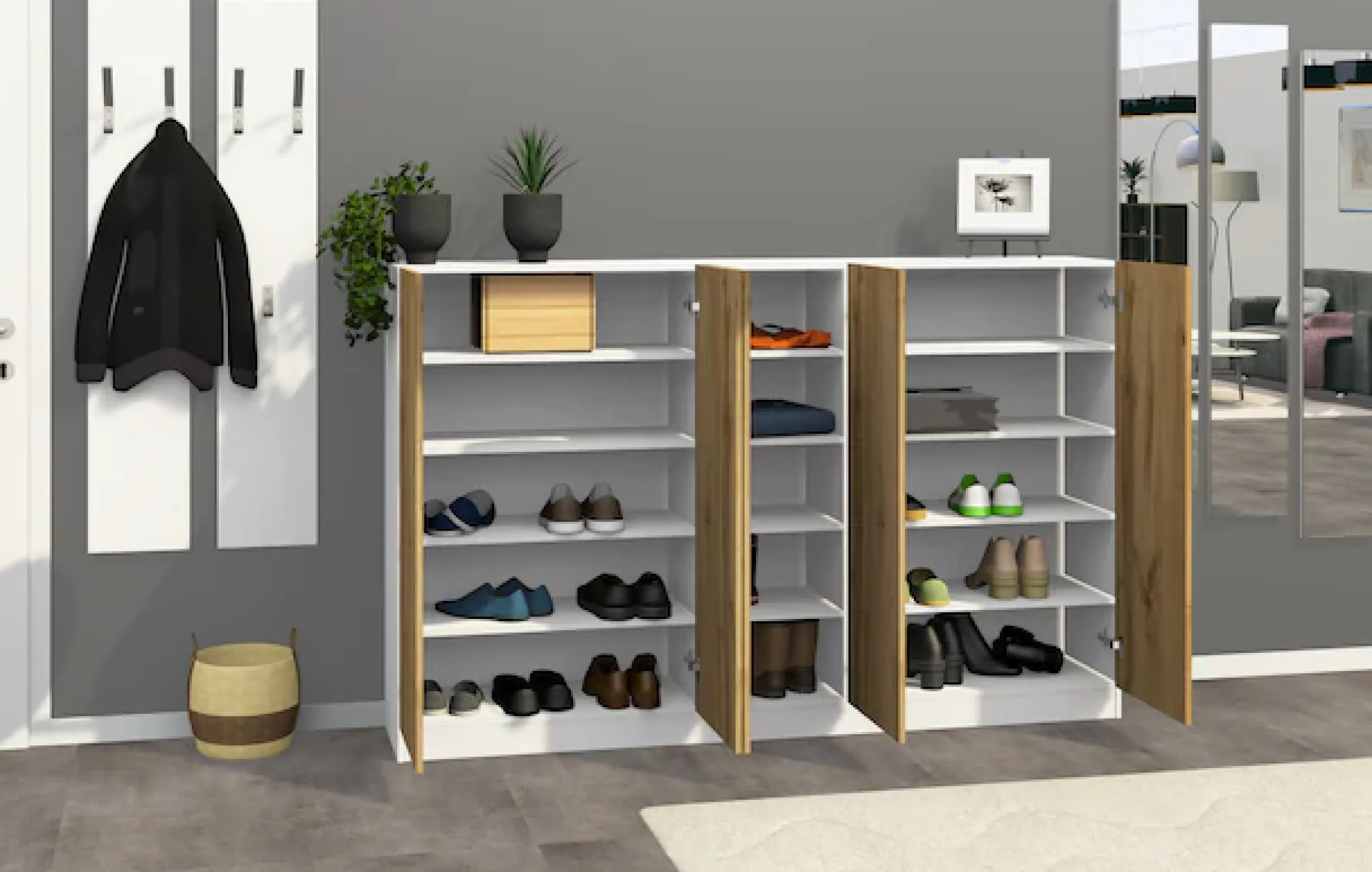 borchardt Möbel Schuhschrank »Vaasa, Schuhregal 5-türig mit 18 verstellbaren Fächern« Breite 190 cm, Höhe 120 cm, grifflose Optik