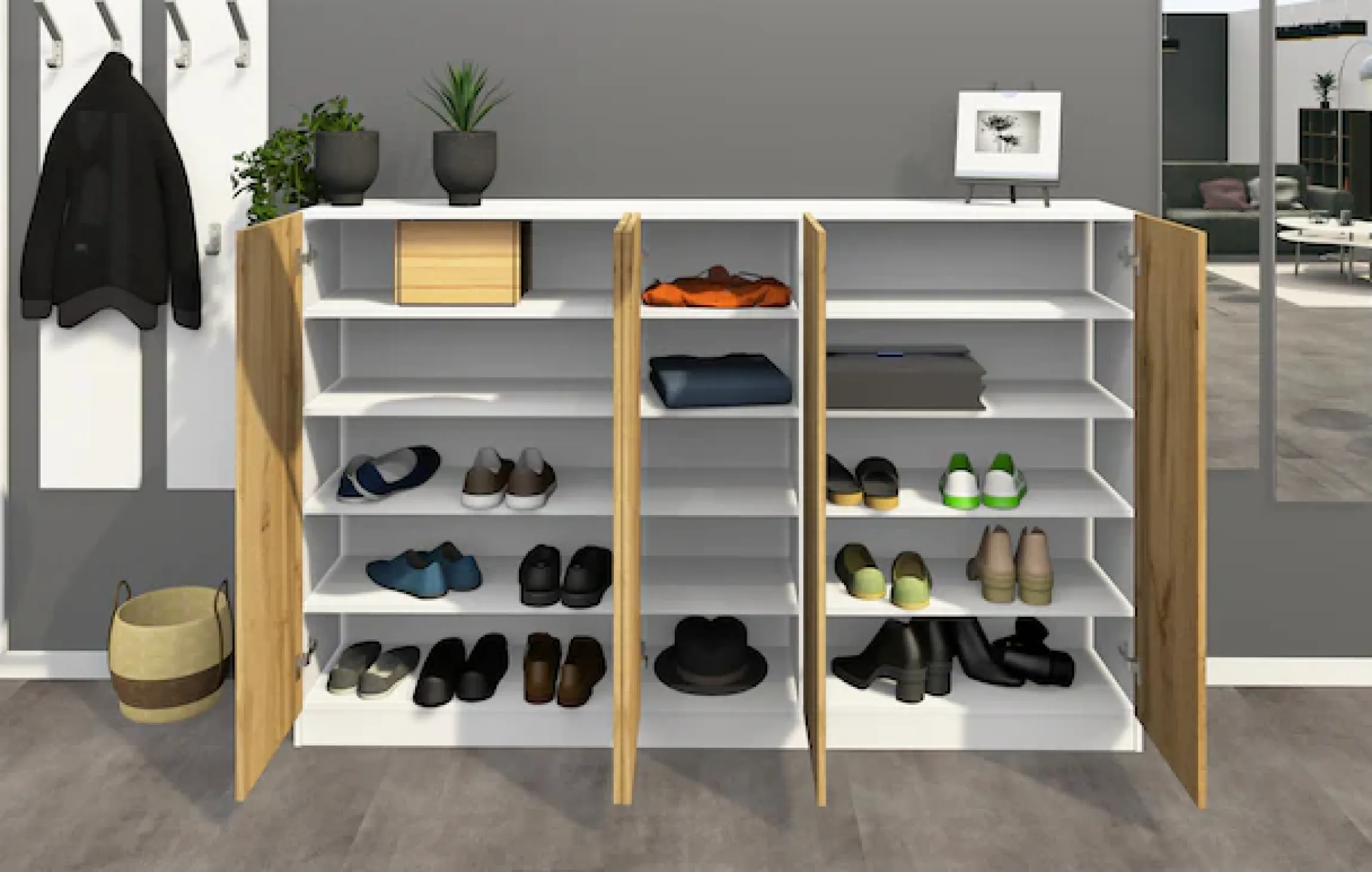 borchardt Möbel Schuhschrank »Vaasa, Schuhregal 5-türig mit 18 verstellbaren Fächern« Breite 190 cm, Höhe 120 cm, grifflose Optik