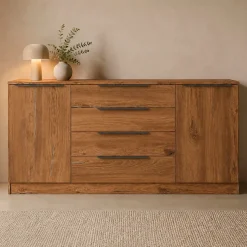 borchardt Möbel Sideboard »Tom, moderne Kommode mit dunklen Metallgriffen« 166cm, 2 Türen 4 Schubfächer, variable Einlegeböden, viel Stauraum